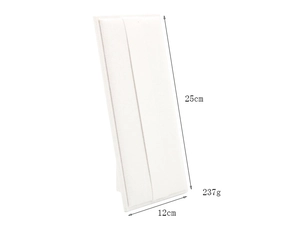 Detail view of white suede jewelry display board showing 25cm height and 12cm width metrics
