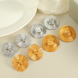 Stainless Steel Round Concentric Circle Texture Geometric Stud Earrings Retro French Minimalist Jewelry For Women