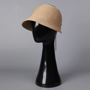 Women's paper knit sun hat with wide brim in natural khaki color for sun protection