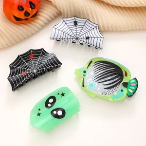 Acetate Halloween Hair Claw Clips Spider Web Alien Fish Skeleton Punk Gothic Non Slip Large Hair Grips For Women