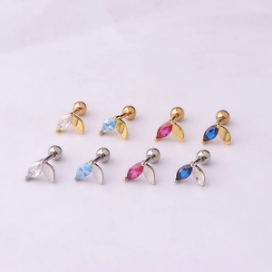 Collection of leaf shaped cartilage studs with colorful marquise zircons and screw ball backs