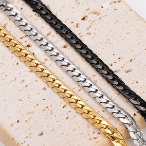 Vintage 7mm stainless steel NK curb chain bracelets in gold, silver, and black finish