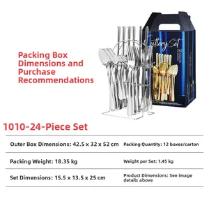 24-piece stainless steel cutlery set with storage rack and elegant blue gift box