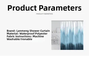 Waterproof polyester shower curtain detail showing blue gradient watercolor texture and fabric