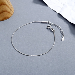 Elegant S925 sterling silver box chain bracelet with lobster clasp and extension link