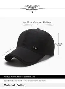 Dettagli dei pannelli in mesh traspirante e dimensioni regolabili del cappello da baseball