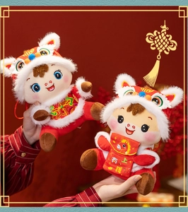 Chinese New Year of the Horse mascot plush toy in red traditional Tang suit baby design