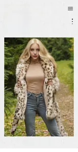 Close-up of leopard print faux fur coat featuring soft texture and stylish notch lapel