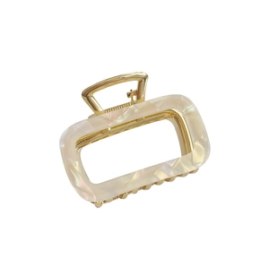 Elegant medium cream acetate square shark hair claw clip with golden metal spring