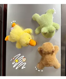 Plush animal magnet set featuring duck, frog, and capybara for fridge decoration