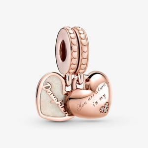 Rose gold daughter heart charm with engraved text and white pearlescent inlay detail