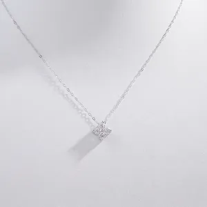 S925 sterling silver lucky four-leaf clover pendant necklace with shiny zircon stones
