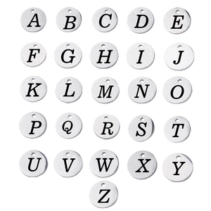 Stainless Steel Alphabet Pendants Round Mirror Polished Letter Charms Uppercase Alphabetical DIY Jewelry Making Supplies