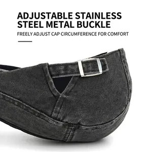 Adjustable back view of washed cotton newsboy cap with a silver stainless steel buckle