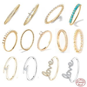 Geometric Rings 925 Sterling Silver Zircon Artificial Pearl Turquoise Love Letter Minimalist Stackable Jewelry Women