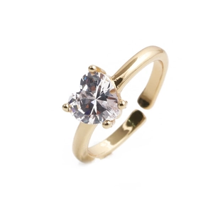 Adjustable sparkling heart zircon ring in gold-plated copper with minimalist design