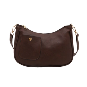 Minimalist vintage dark brown PU leather crossbody bag with adjustable strap and gold buckle