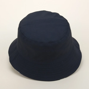 Detailed top view of navy blue cotton sun hat with stitching and patterned lining
