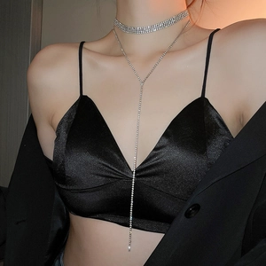 Close-up of sparkling silver rhinestone double choker necklace set for elegant styling