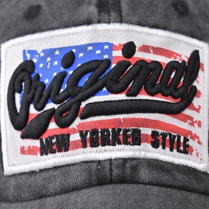Vintage washed cotton baseball cap with American flag and Original embroidery