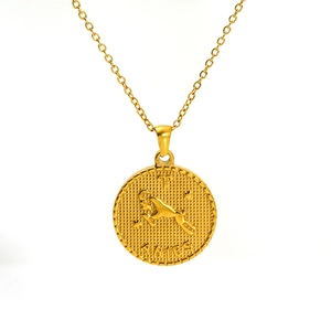 18k gold plated stainless steel Aries zodiac coin pendant necklace on white background