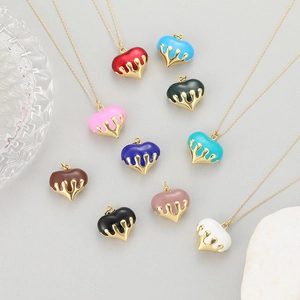 Chic heart-shaped enamel pendants in colorful drip designs with golden finish necklaces