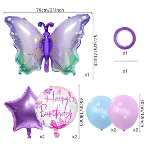 Gradient butterfly party balloon set with star and round foil balloons for birthday decor