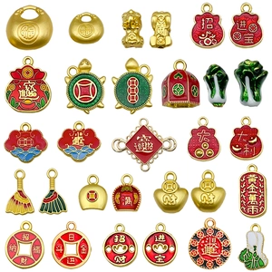 Chinese traditional lucky charms collection featuring gold ingots and blessing bags