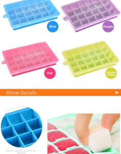 Detail of 24-cavity silicone ice cube tray with lid showing flexible food-grade material