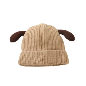 Cute puppy ear baby winter knit hat in khaki with warm ear protection and thick texture
