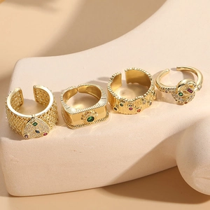 Fashion Geometric Copper Zirconia Ring For Women 14K Gold Plated Luxury Heart Multicolored Gemstone Adjustable Open Finger Ring Jewelry Gift