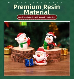 Miniature Christmas resin figurines set featuring snowman penguin and Santa desk decor