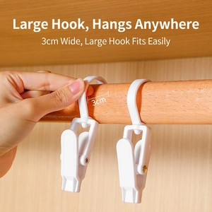 Multifunctional 3cm rotating plastic clip hook for clothes and curtains in white ABS