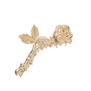 Pince à cheveux élégante en métal doré avec motif floral de rose évidé et feuilles