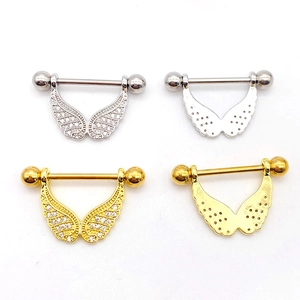 Winged nipple shield barbells with micro-pave cubic zirconia in gold and silver finish
