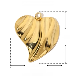 Technical dimensions of gold hollow heart stainless steel pendant 19mm by 16mm