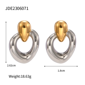 Polished 18k gold and silver two-tone teardrop earrings with irregular hoops
