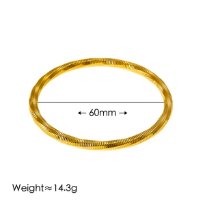 Polished 18k gold plated stainless steel twisted rope hollow bangle for women, 60mm diameter