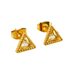 18K gold-plated stainless steel triangle stud earrings with sparkling cubic zirconia inlay