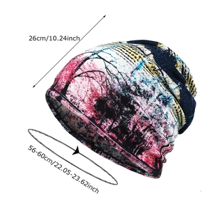 Breathable artistic forest print beanie for women, dimensions 26cm length for 56-60cm heads