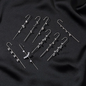 9-piece set of silver ear crawlers with zircon stones featuring stars and butterflies