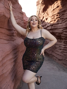 Plus Size Sequin Cami Dress Sexy Colorful Sparkly Bodycon Mini Party Club Outfits For Women Shiny Sleeveless Sundress