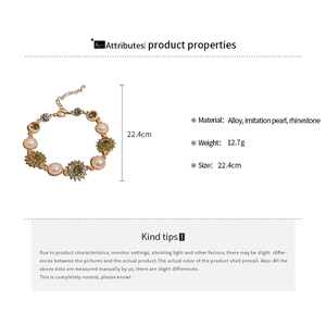 Détails de taille et poids du bracelet vintage fleur de soleil avec perles et strass