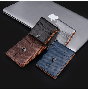 Slim RFID carbon fiber men's wallets in four colors displayed on a laptop