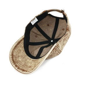 Inside view of vintage washed cotton baseball cap with durable stitching and cotton lining