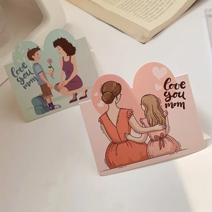 Charming cartoon Mother's Day greeting cards featuring a boy and a mother-daughter embrace