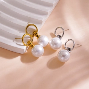 Boucles d'oreilles créoles en acier inoxydable plaqué or 14K et argent avec perles d'eau douce