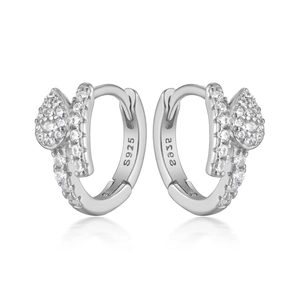 S925 sterling silver snake hoop earrings with micro-paved cubic zirconia in silver