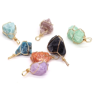 Handcrafted wire-wrapped raw natural crystal stone pendants for women in various colors