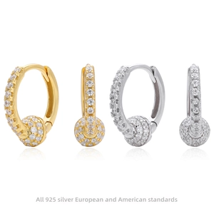 925 Sterling Silver Huggie Hoop Earrings With Pavé Cubic Zirconia Ball Drop For Women Elegant Luxury Jewelry